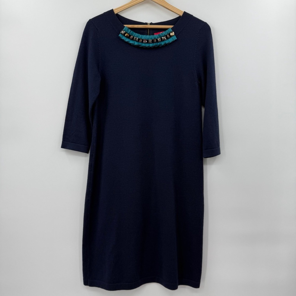Boden Navy Blue sweater dress‎ Wool Blend Embellished Cute Career size 8R